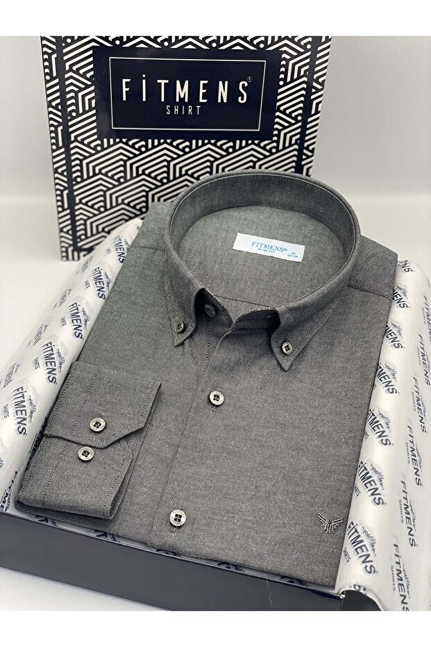 Slim Fit Long Sleeve Cotton Easy-To-Iron Men's Shirt with Gift Box Fs- 002225 - Anthracite