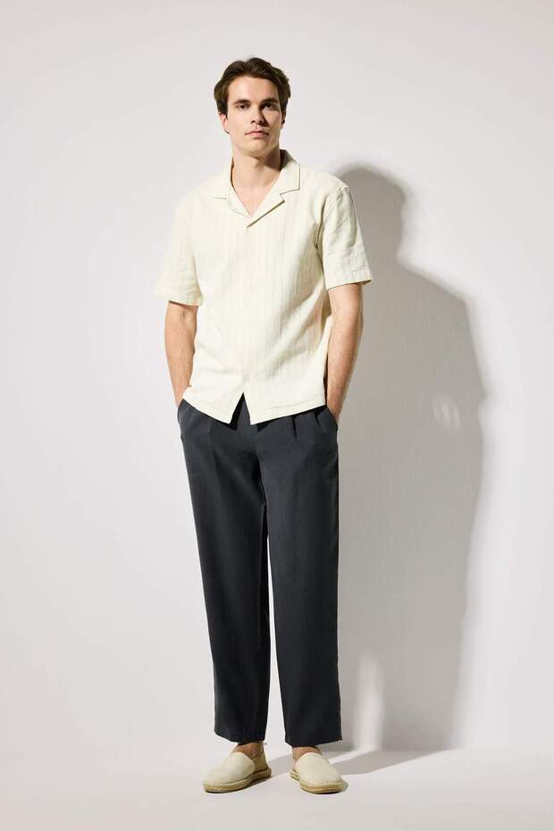 100% Cotton Relax Fit Straight Leg Trousers H2584Ax26Sm