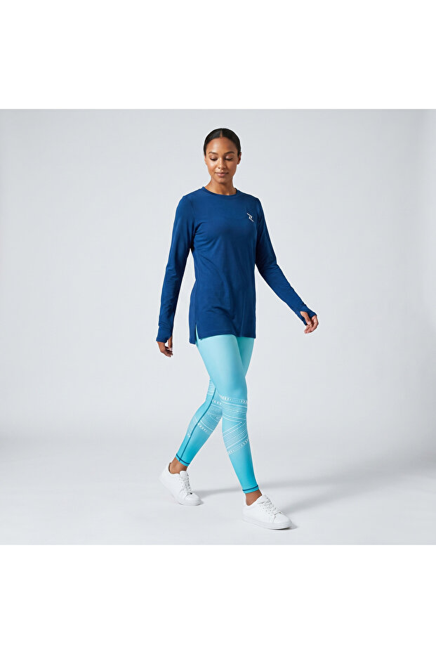 Women’s Modest Workout Set – Dark Blue & Light Blue | Full Coverage Long Sleeve Top & Leggings Co-ord, Breathable Stretch Activewear for Yoga, Pilates & Training –