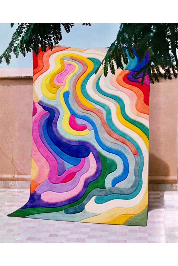 Sdt Modern Rainbow Wavy Woven Base Decorative Carpet Sdt612