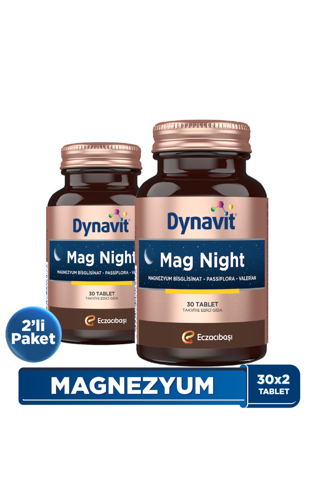 Mag Night 30 Tablets X2 - Evening/Night Magnesium - Magnesium Bisglycinate, Passionflower, Valerian, B6 - Sleep