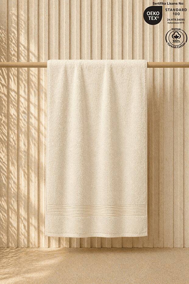 Cream Beach Towel 100% Cotton Certified Sea & Pool Towel 70X140Cm Striped Border