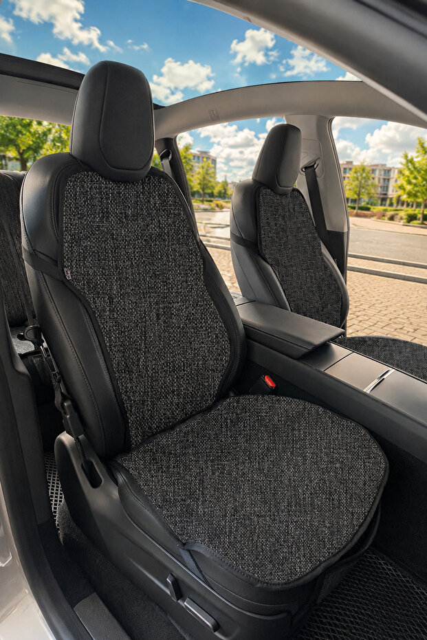غطاء حماية لمقعد Tesla Model Y Juniper Linen مع جيب أسود 2025 وما بعد