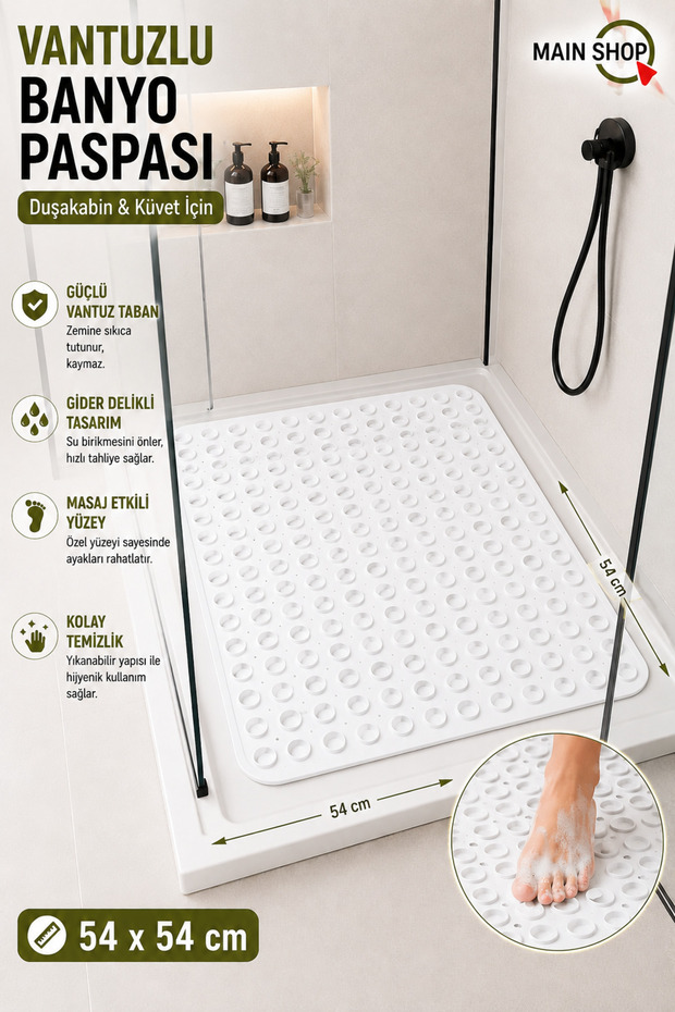 Silicone Non-Slip Sole Massage Shower Cabin and Bath Mat - Bathroom Bathtub Mat White Color M-150