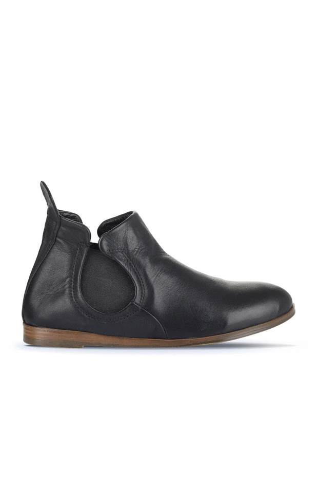 Black Leather Women's Flat Boots 01Wp1602