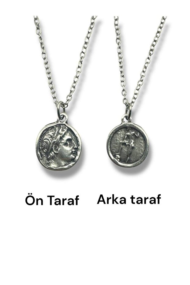 Roman Coin Necklace with Caesar Figure – Double Sided – 1 Piece – Unisex Metal Necklace with 60 cm Chain