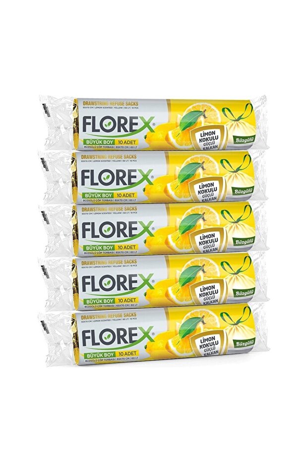 Drawstring Garbage Bag / Bag - Large Size 65x70 - Lemon Scented - 5 Rolls = 50 Pieces