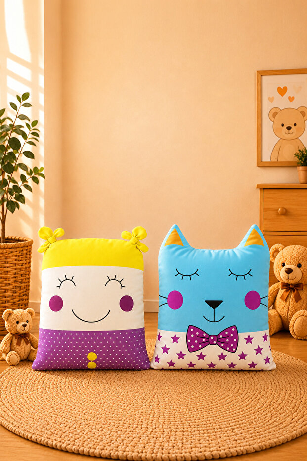 2-Piece Children's Room Cushion Pillow Set, Filled, Cute, Multi-Purpose Decorative Pillow 30X40 cm