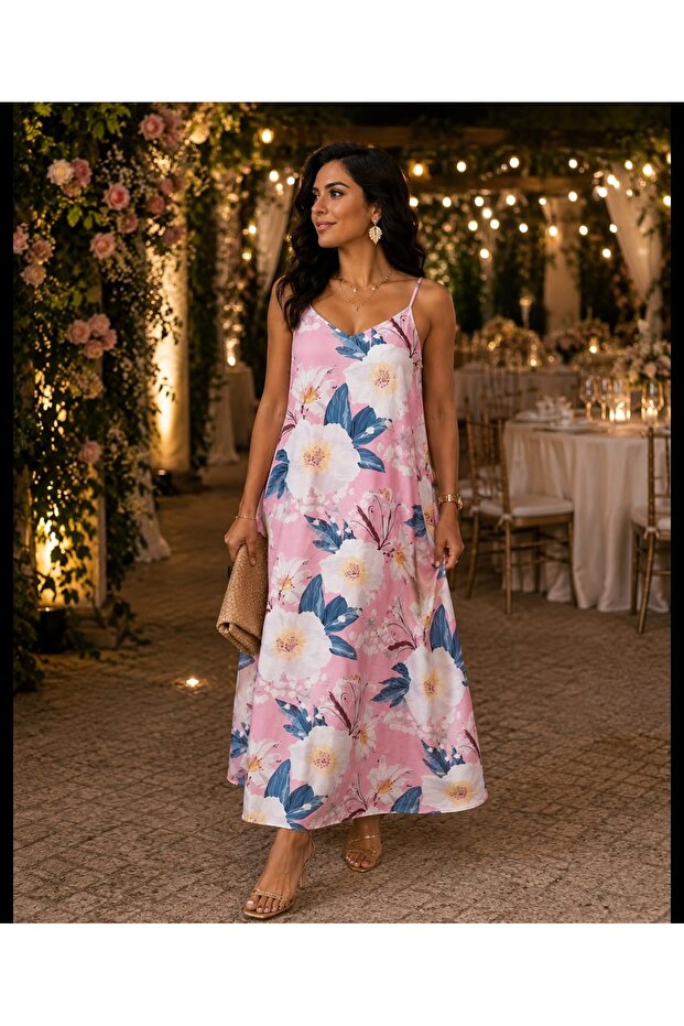 Rochie lungă și drapată, căptușită cu modele florale - 2