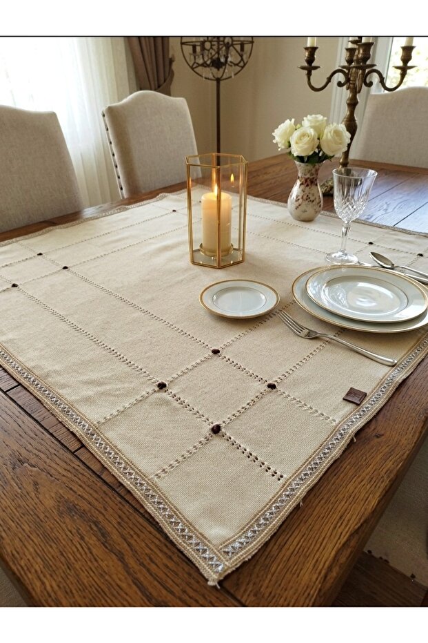 Handcrafted Antique Cotton Vintage Guipure Authentic Tablecloth 105X105 cm