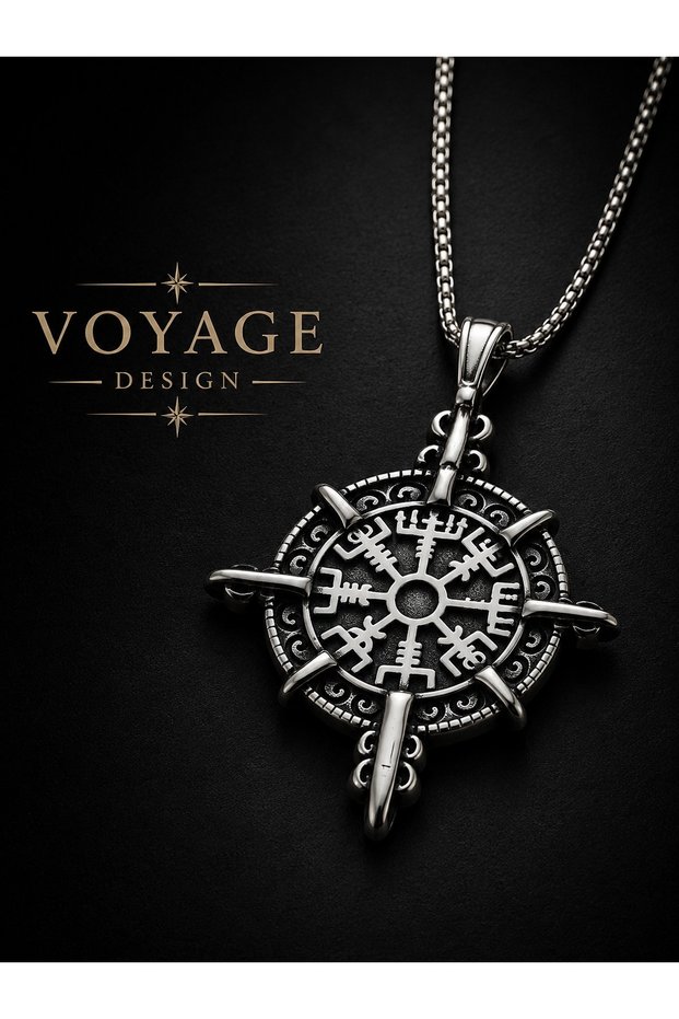 Paslanmaz Çelik Viking Simge Pusula Kolye