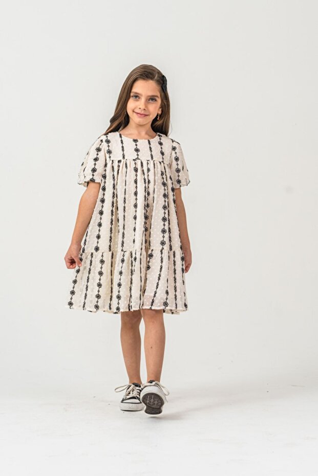 4-8 Years Old Girl's Black Denim Jacket Chiffon Dress Set-5 Y
