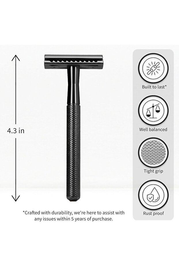 Stainless Steel Double Edge Safety Razor, Classic Black Shaving Tool for Men