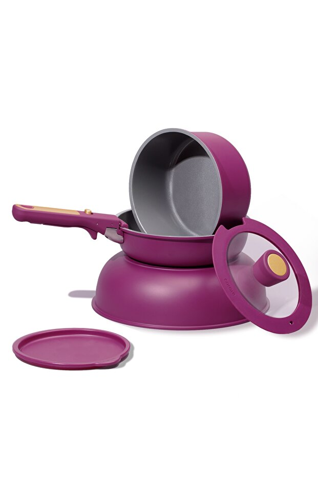 6-Piece Ceramic Cookware Set with Detachable Handle, PFAS-Free Healthy Cooking Set - Purple