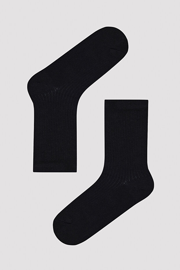 Basic Rib Schwarze 3-teilige Socken - 2