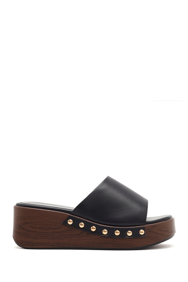 Women's Black Wedge Heeled Slippers 26Sfe475318