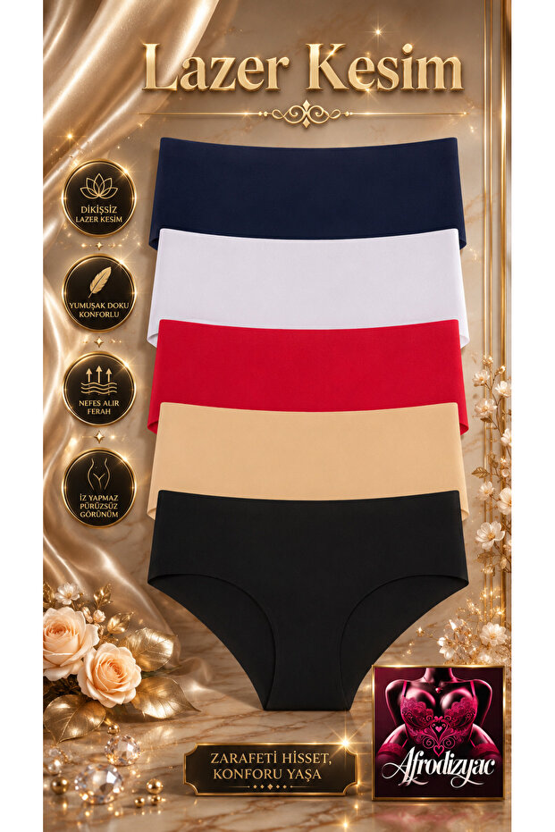 5 Pack Extra High Waist Laser Cut Seamless Non-Marking Extra Stretchy Panties