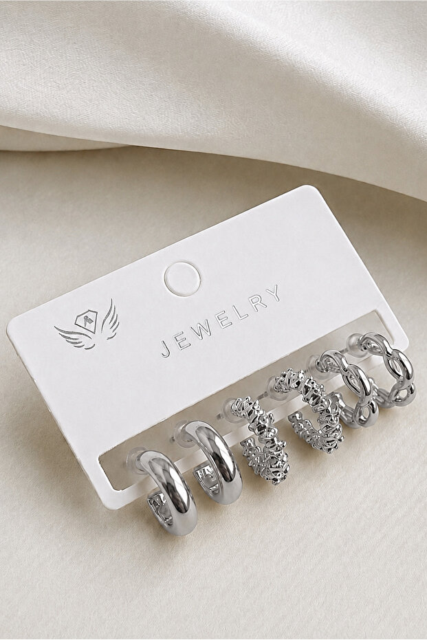 Silver Color 6-Piece Hoop Women's Multi Earring Set