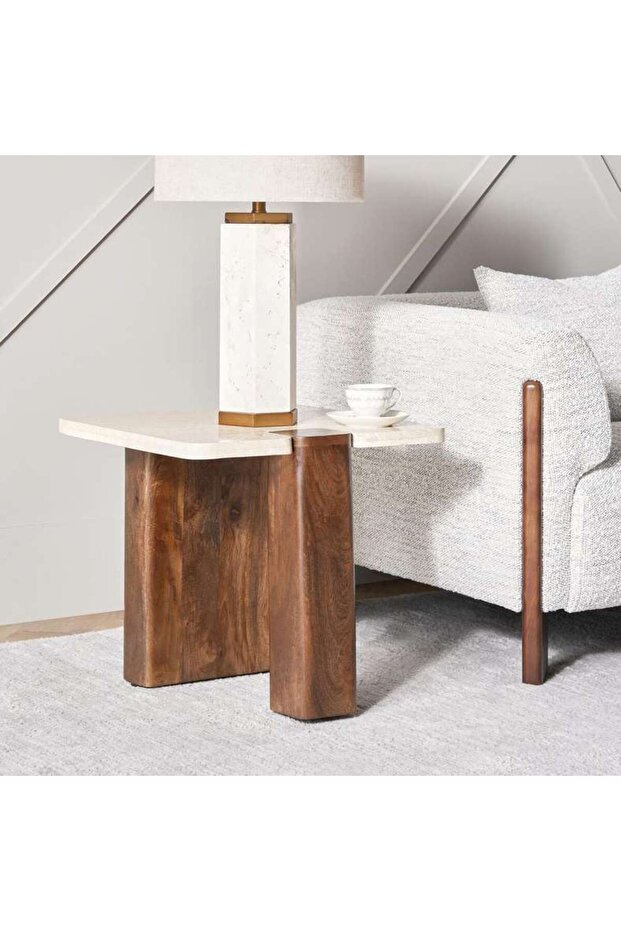 Camilia End Table Travertine - White & Brown