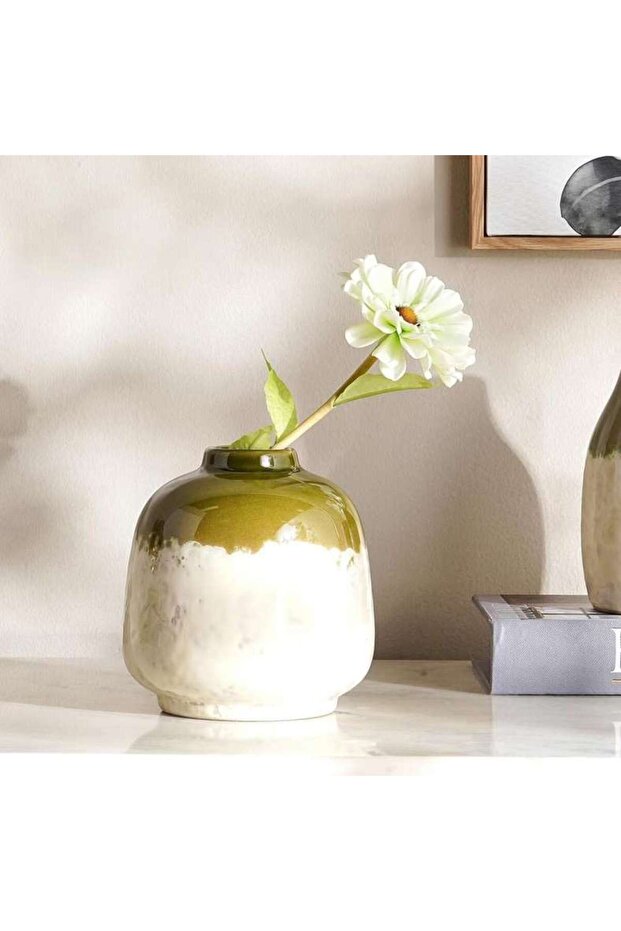 Ombre Ceramic Two Tone Vase 13.5x13.5x15.5cm - Green