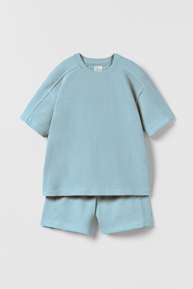 Blue, Waffle Textured Shorts Children's Suit Hb23990