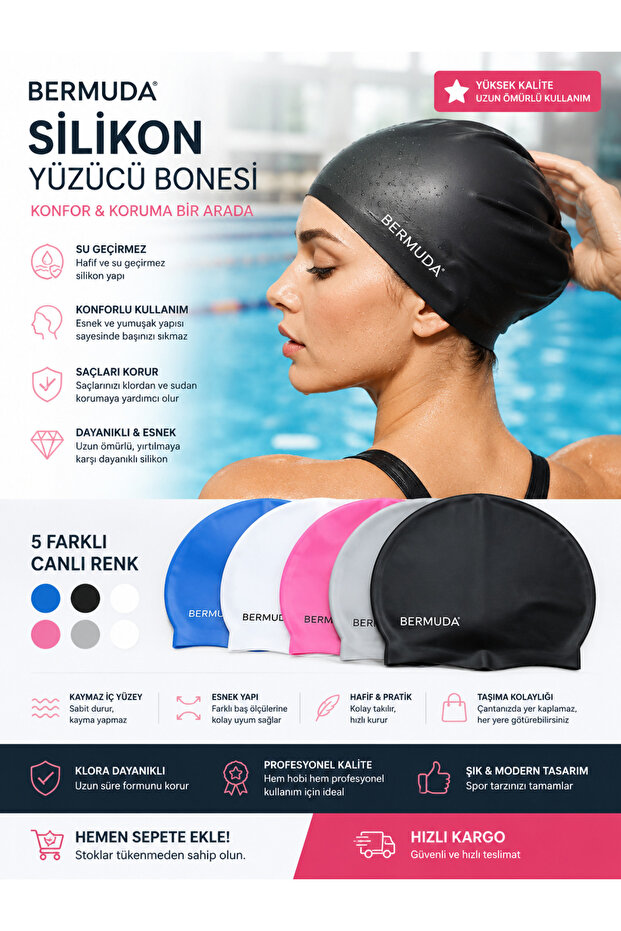 Kzl Bermuda Swimming Cap T708602 Silicone Solid Color