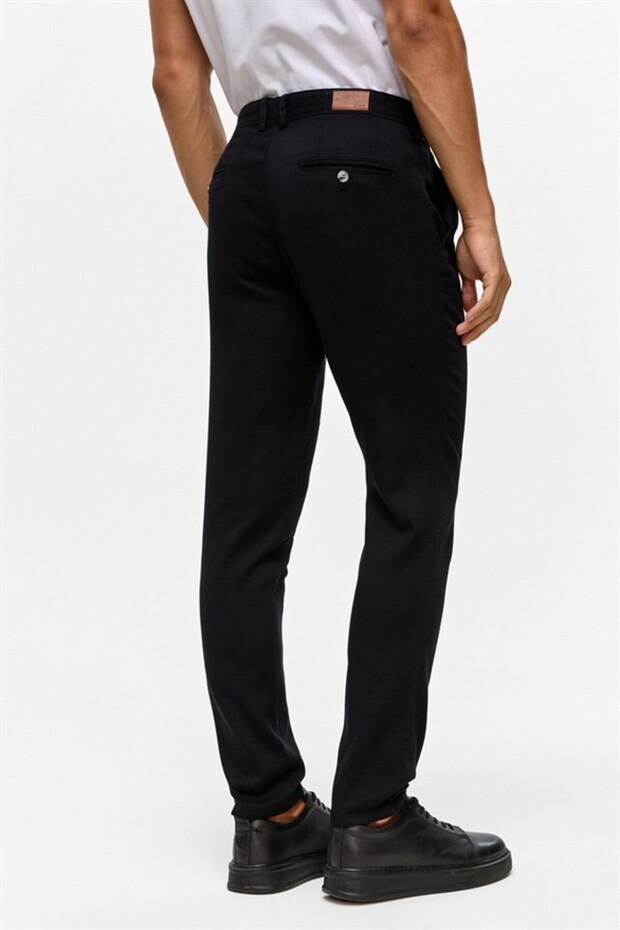 Siyah Slim Armürlü Pantolon - 5