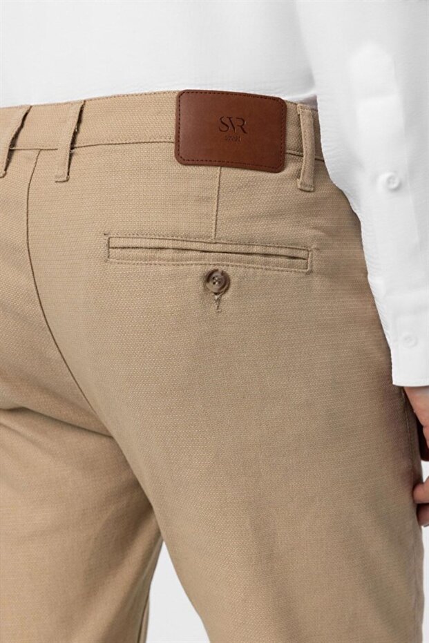 Bej Slim Armürlü Pantolon - 4