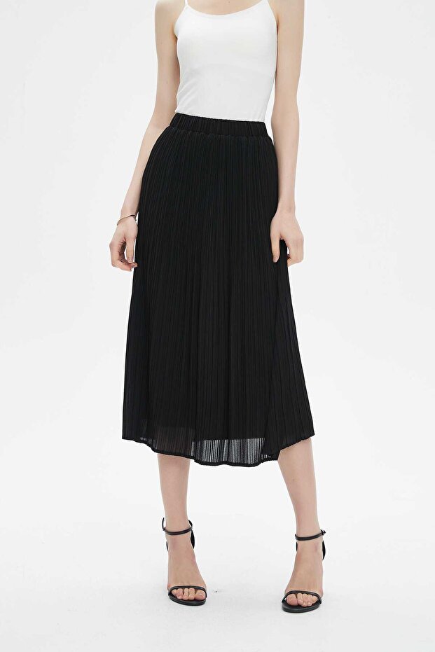 Pleated Solid Midi Skirt