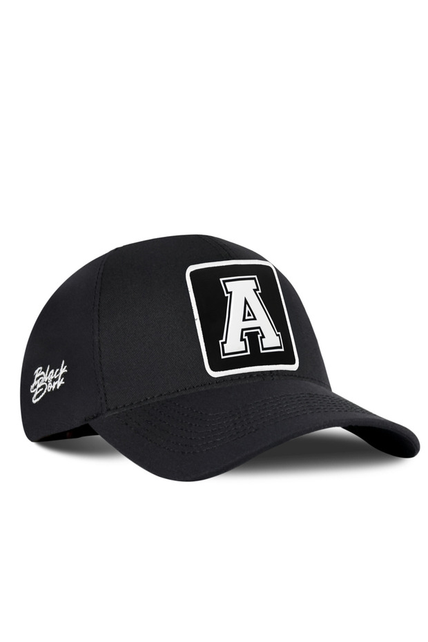 Black Six Baseball Cap with Letter a Logo