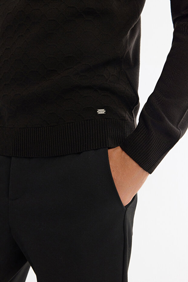 Erkek Siyah Bisiklet Yaka Dokulu Regular Fit Triko Kazak E005107 - 5