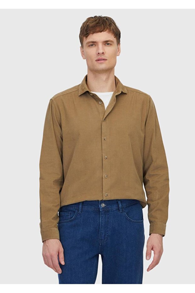 Mink Plain Long Woven Velvet Casual 100% Cotton Shirt