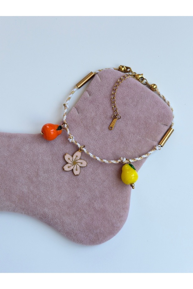 Fruity and Floral Steel Charm Drawstring Anklet