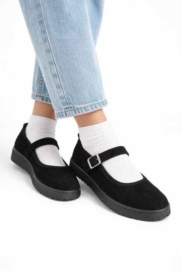Genuine Leather Black Nubuck Women's Leather Ballerinas Dp79-0750