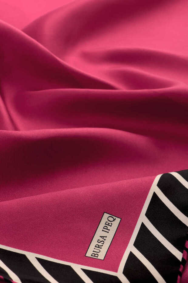 Fuchsia Line Pattern Twill Silk Scarf - 3