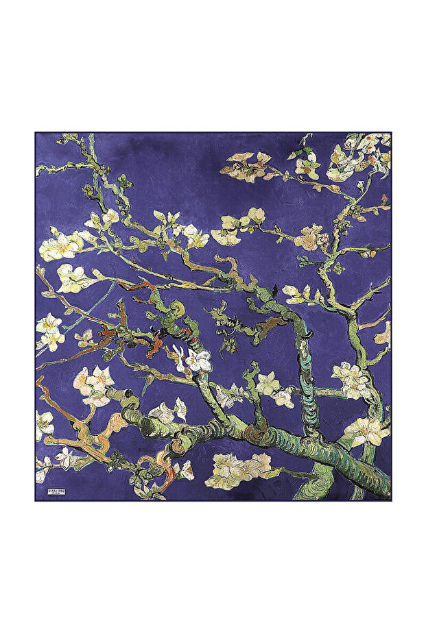 Cobalt Blue Almond Blossom Sura Silk Scarf