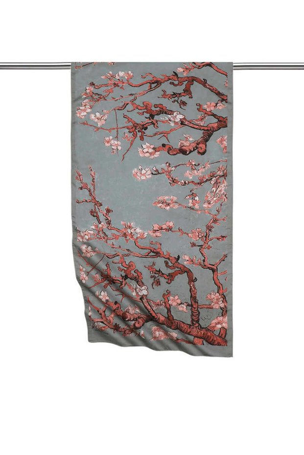 Gray Almond Flower Silky Scarf