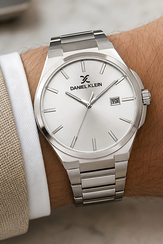 Men's Wrist Watch Calendar Steel Band Silver-White Zmdk1139