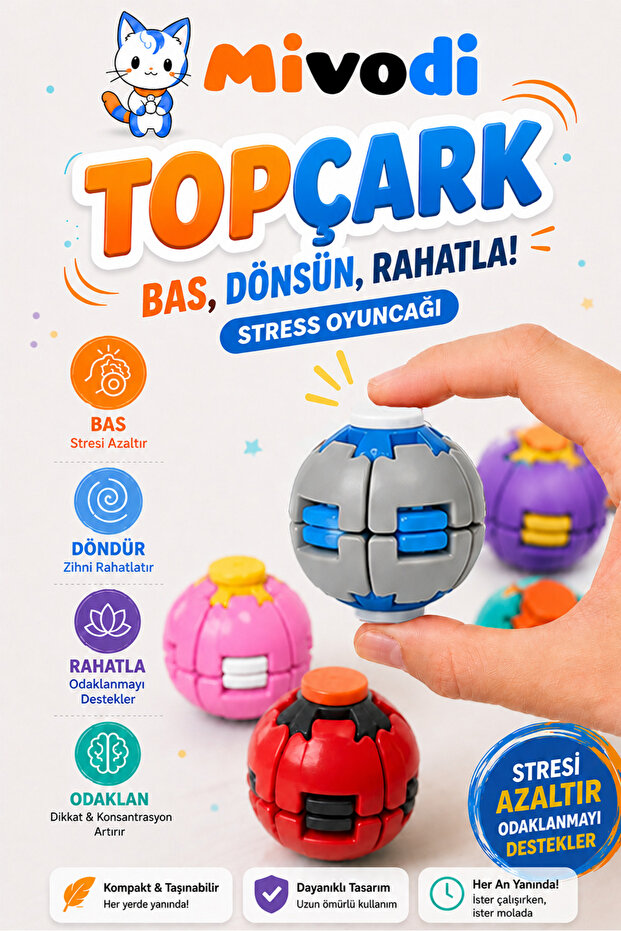 Topçark — Dance, Turn, Relax! Stress Toy (Gray) - Spinner Ball