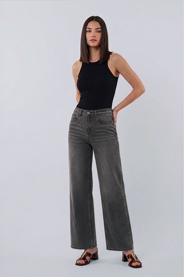 Women's Gray Lycra Stretch Palazzo Jean Trousers