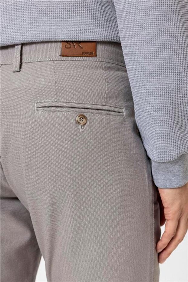 Bej Slim Armürlü Pantolon - 4