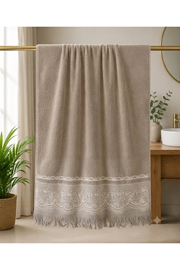 Large Fringed Bath Towel 90x150 cm - Grey