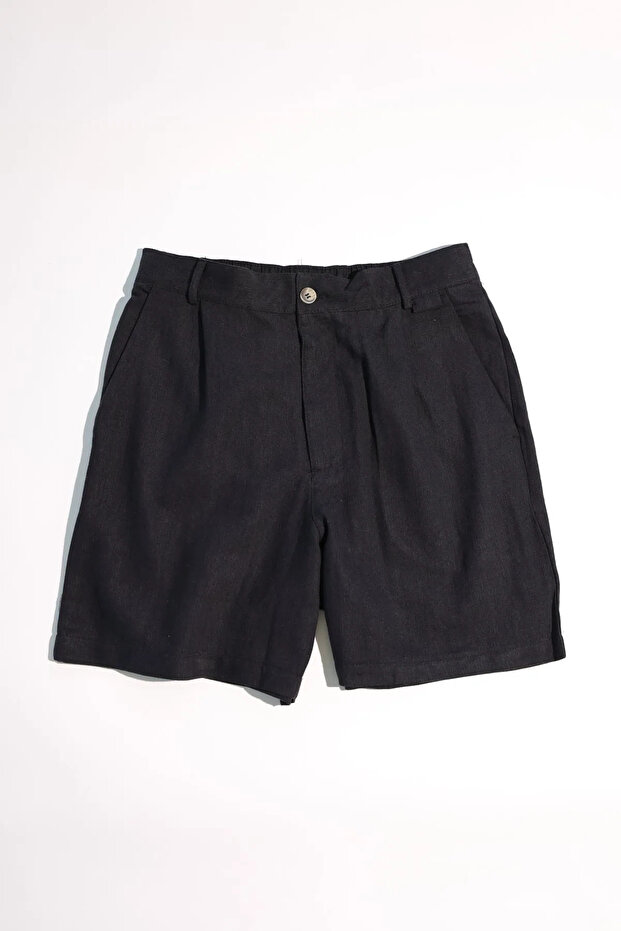Pelio Black Cotton Linen Men's Shorts