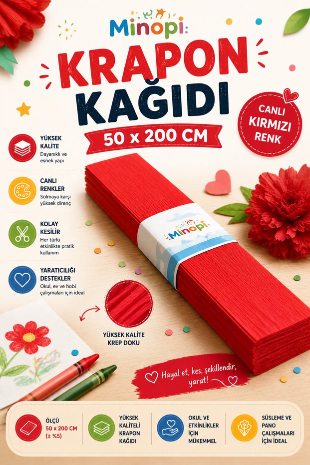 Red crepe paper 10-pack, colorful craft paper for school & kindergarten decoration