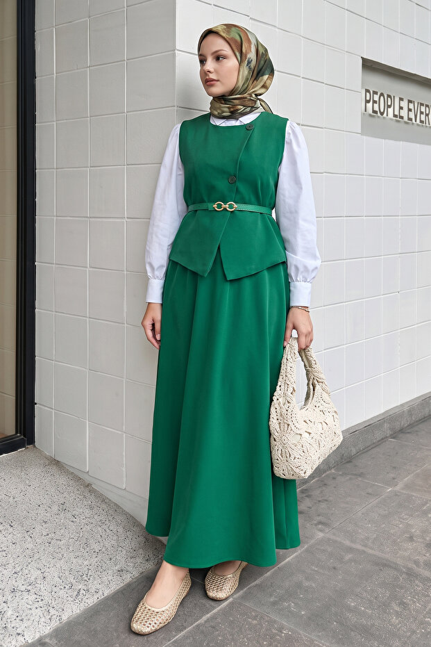 Asymmetric Vest Double Suit Emerald Green