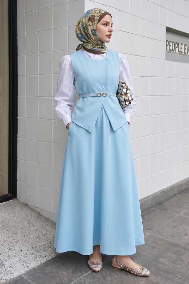 Asymmetric Vest Double Suit Baby Blue