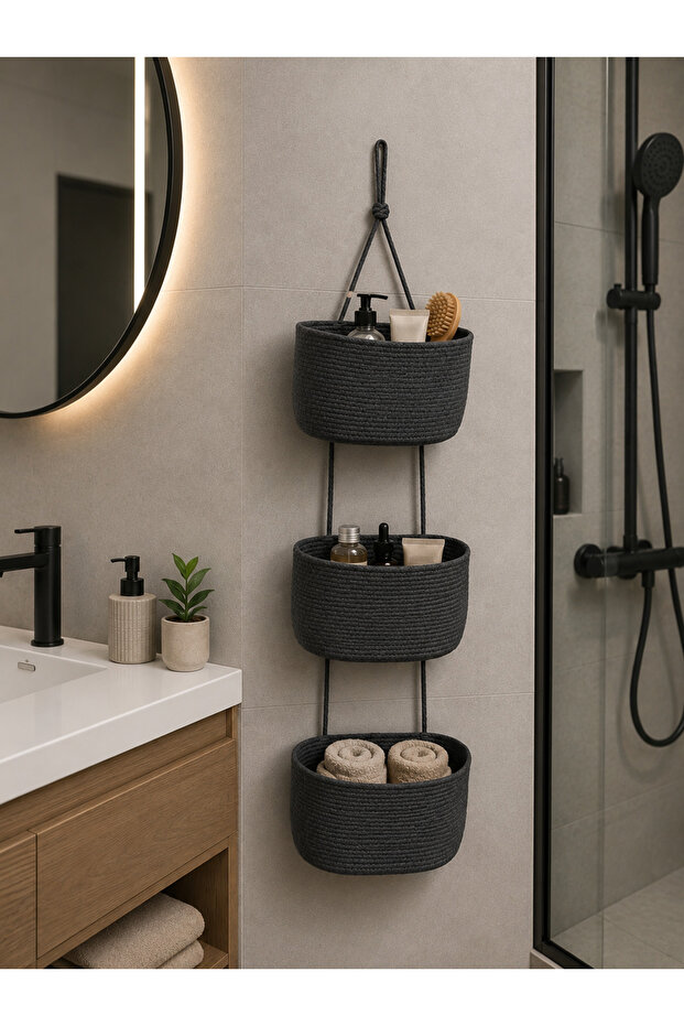 3-Piece Hanging Bathroom Kitchen Children's Room Organizer Beaded Basket, Hanging Basket, Organizer