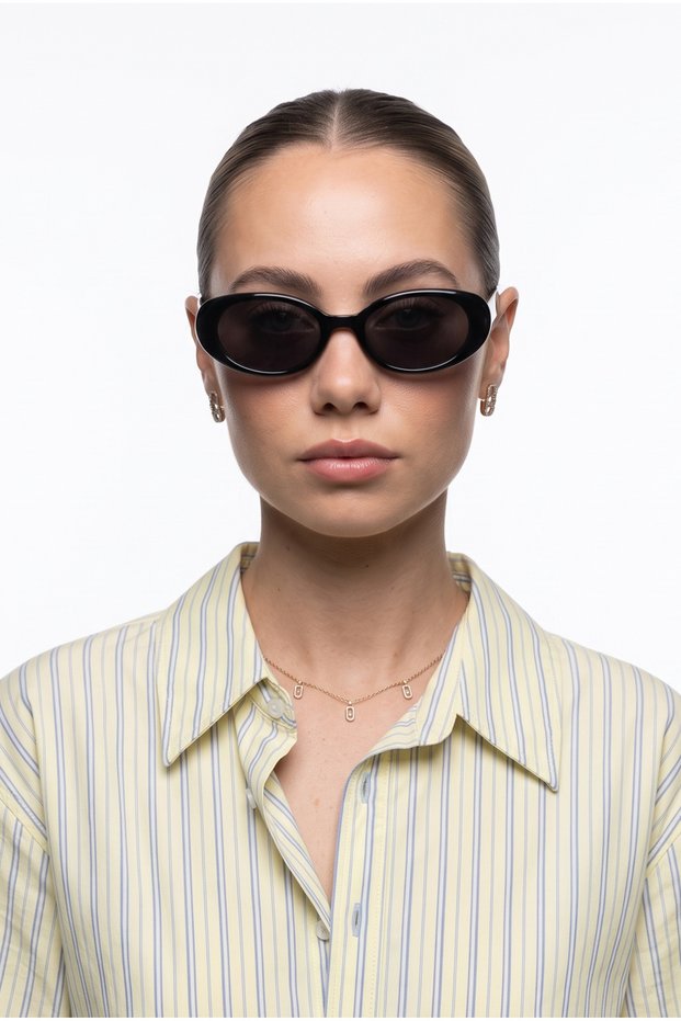 Umbra Black Frame Minimal Oval/Cat Eye Sunglasses – Black Lens Stylish Women Model – Uv400