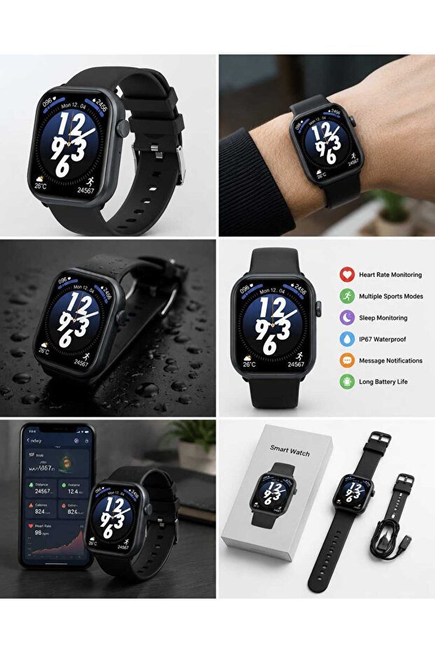 Foom Lite 1.83 Inch TFT Touchscreen Smartwatch with Bluetooth Calling IP68 Waterproof 24mm Adjustable Strap Black