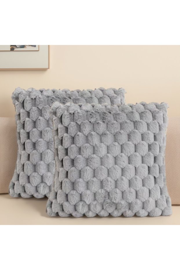 43x43cm silver Pack of 2 Artificial Fur Plush Luxurious Decorative Throw Pillow Cover, for Sofa, Liv